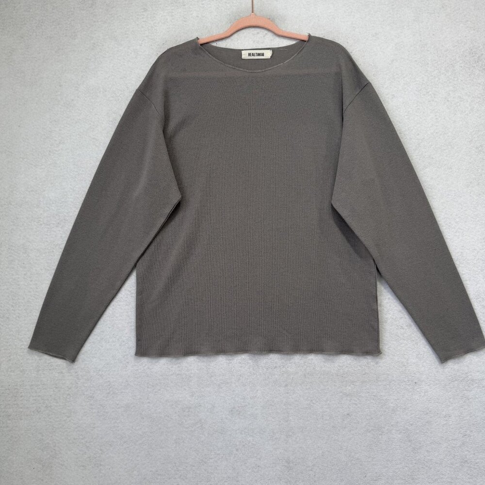 REALTAKAI Sweater Mens Large Gray Crewneck Lightweight Knit Pullover Stretch